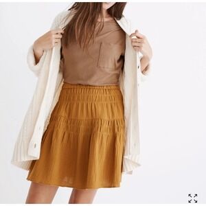 Madewell Double Gauze Smocked Mini Skirt Sz XS Antique Gold Sustainable Bohemian